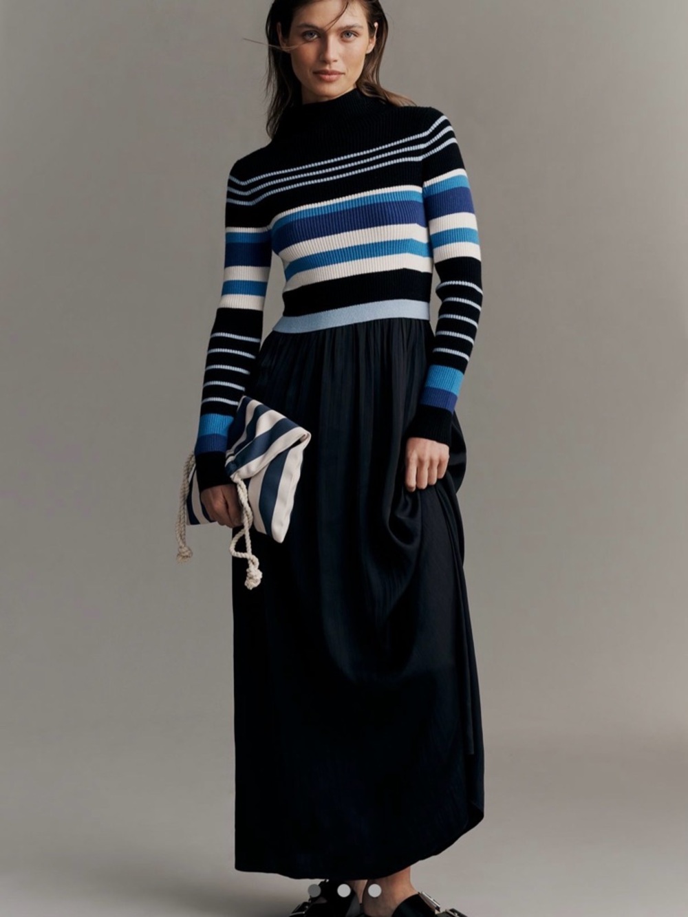 NEW! Anthropologie The Thea Long-Sleeve Twofer Maxi Dress Rib Knit Sweater Dress